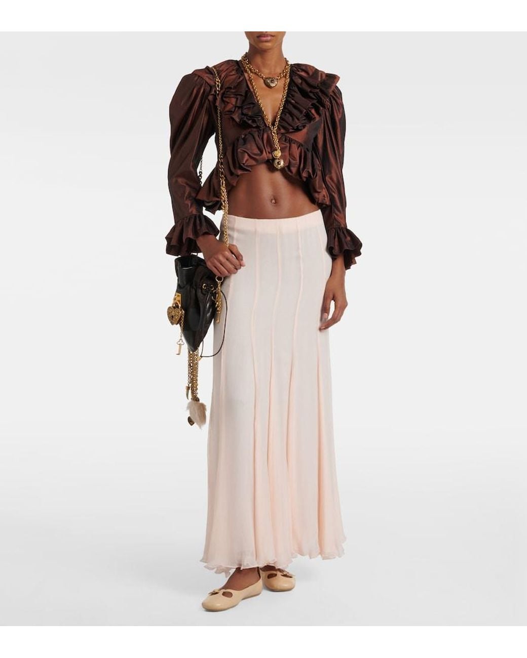 Chloé Pink Pleated Silk Muslin Maxi Skirt