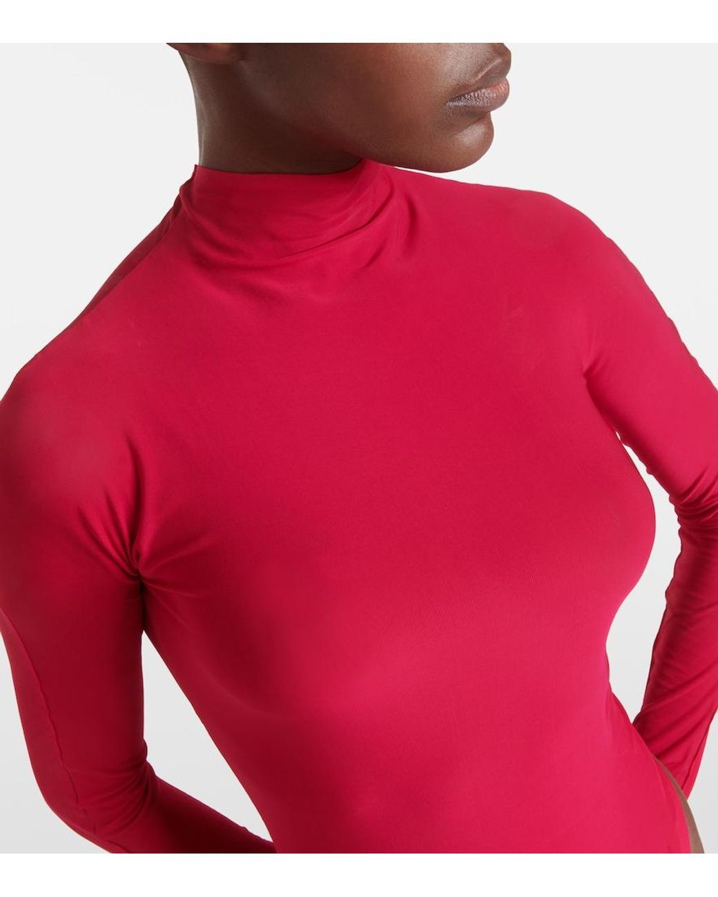 Alaïa Red Turtleneck Jersey Bodysuit
