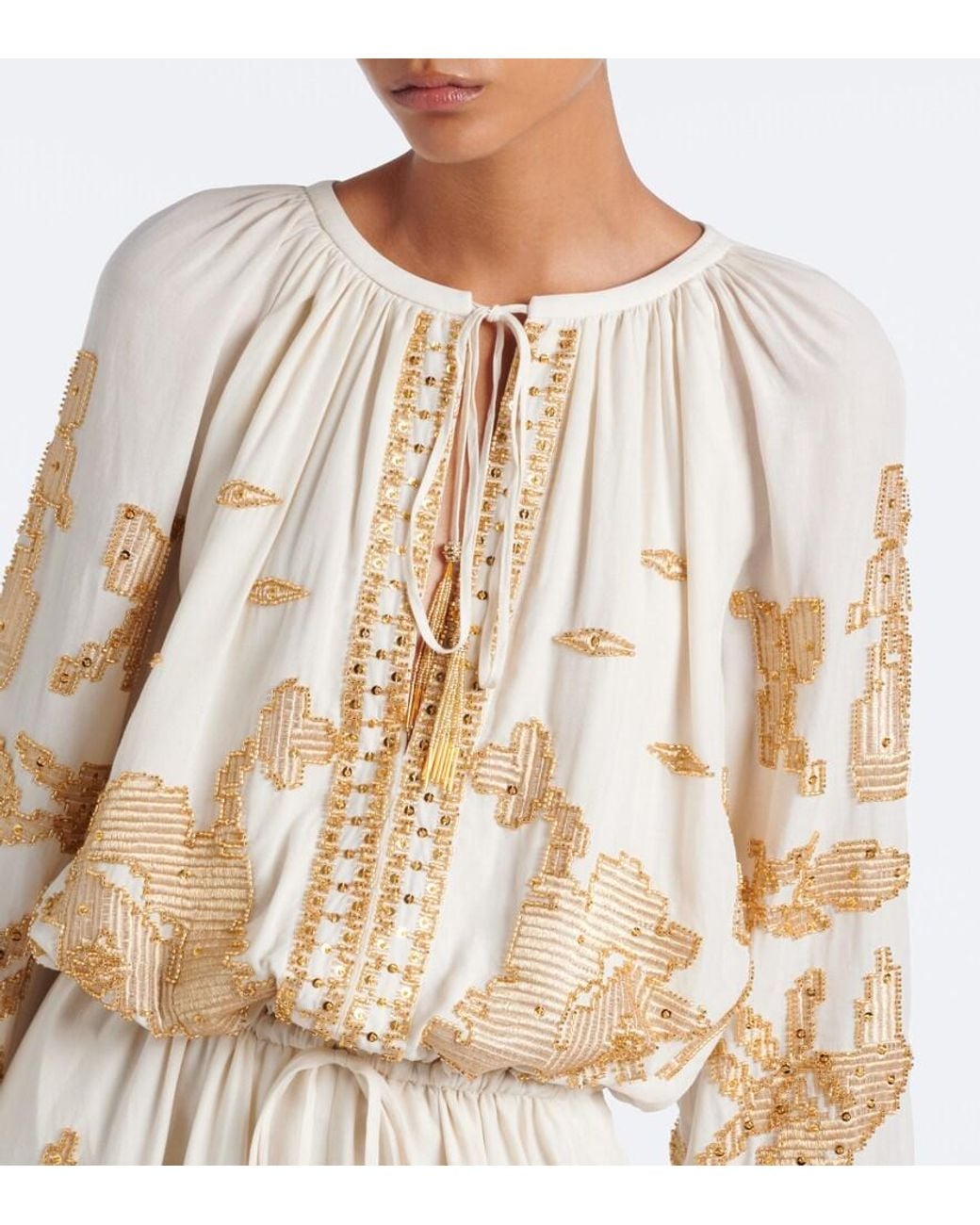 JACQUES WEI Natural Beaded Maxi Dress