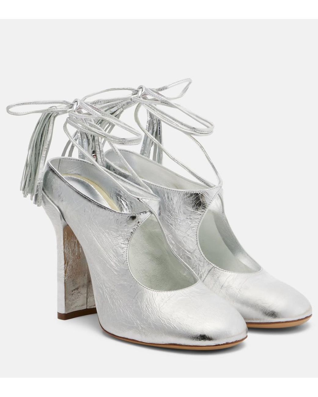 Dries Van Noten White Metallic Leather Mules