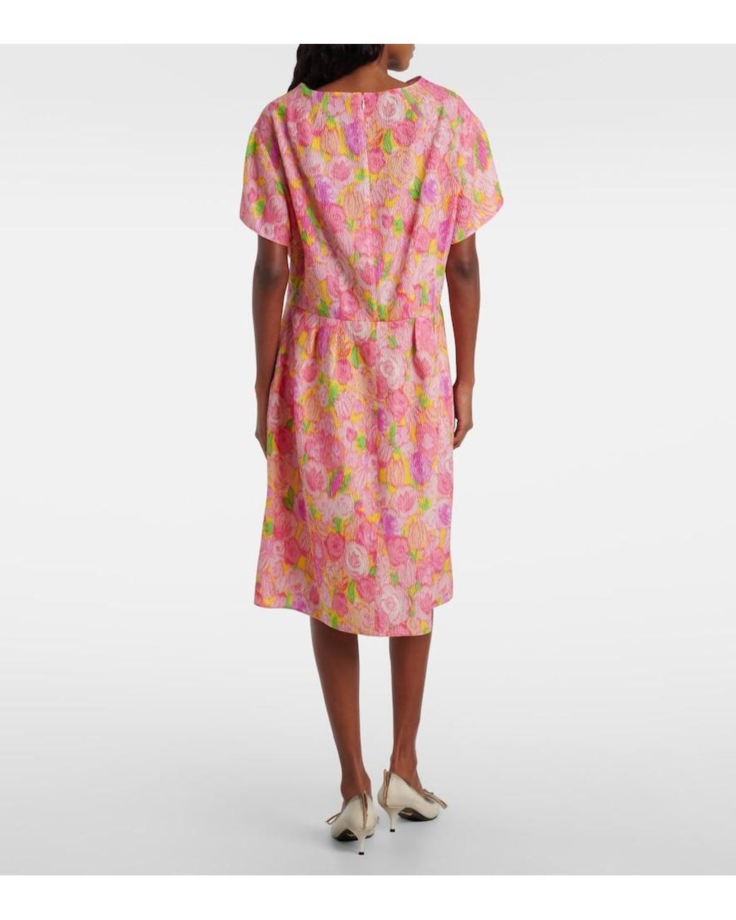 Prada Pink Floral Silk-Blend Cloque Midi Dress