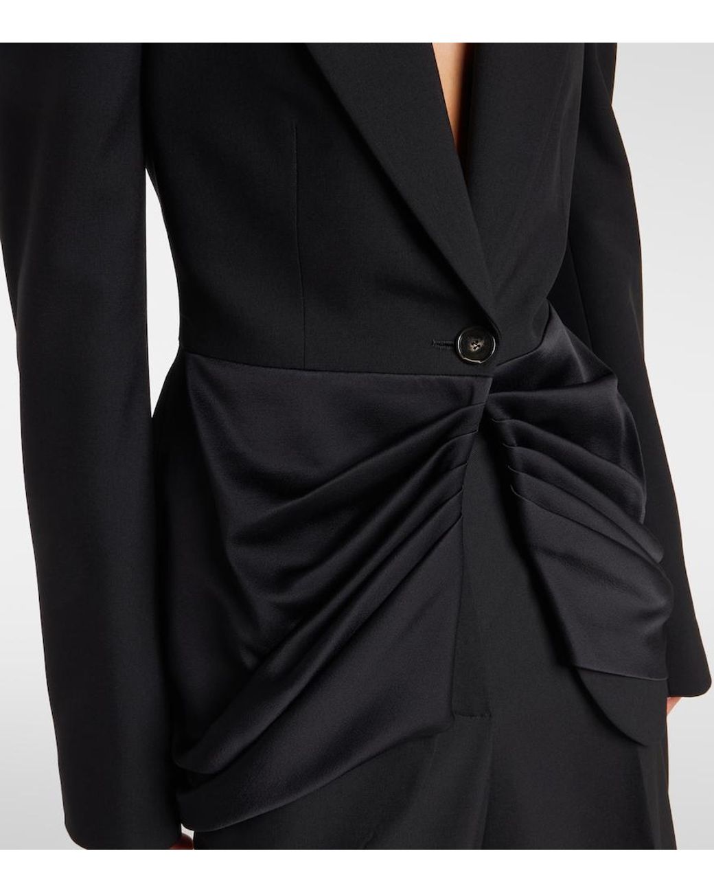 Stella McCartney Black Draped Satin-Trimmed Wool Blazer