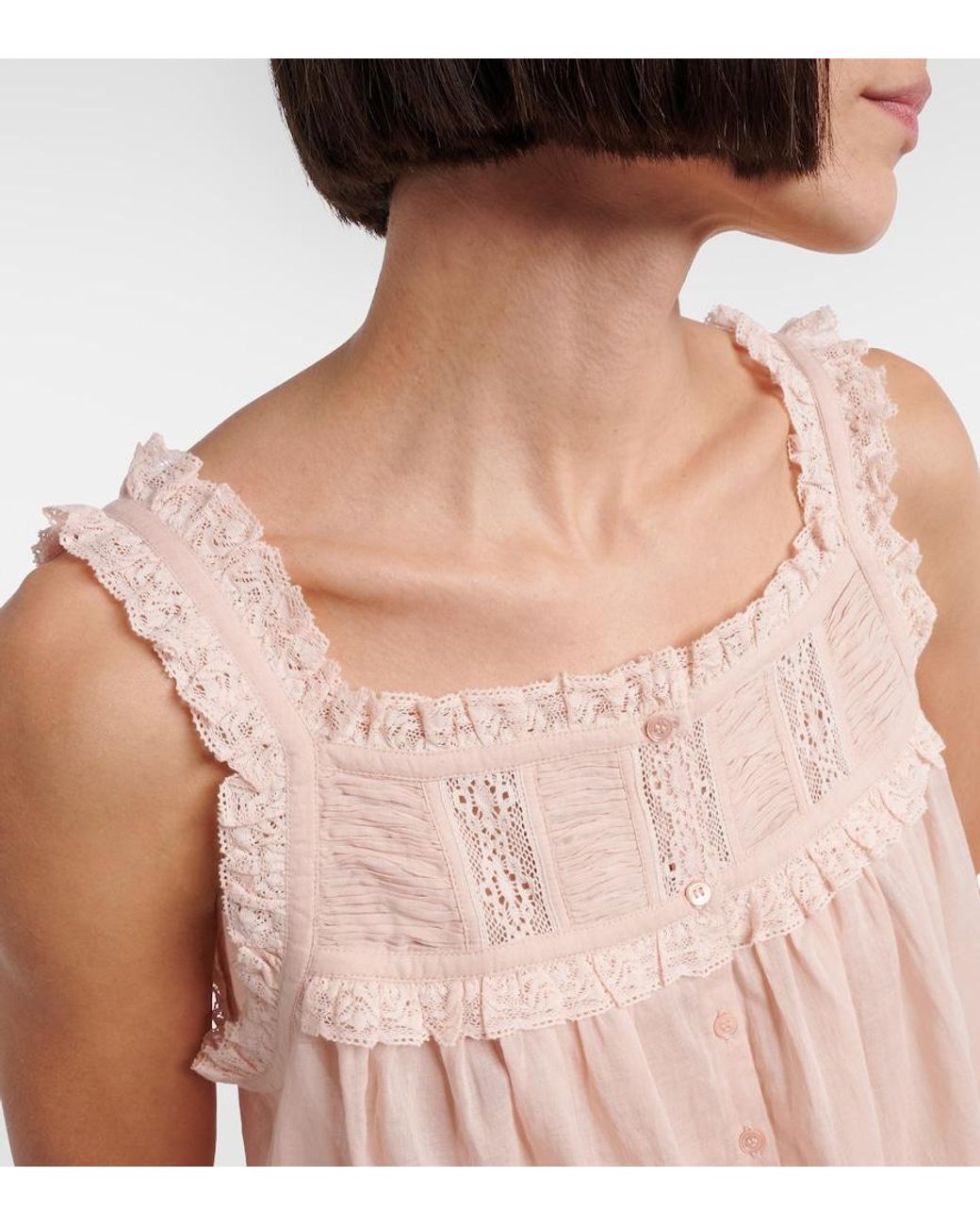 Doen Pink Fidella Lace-Trimmed Cotton Top