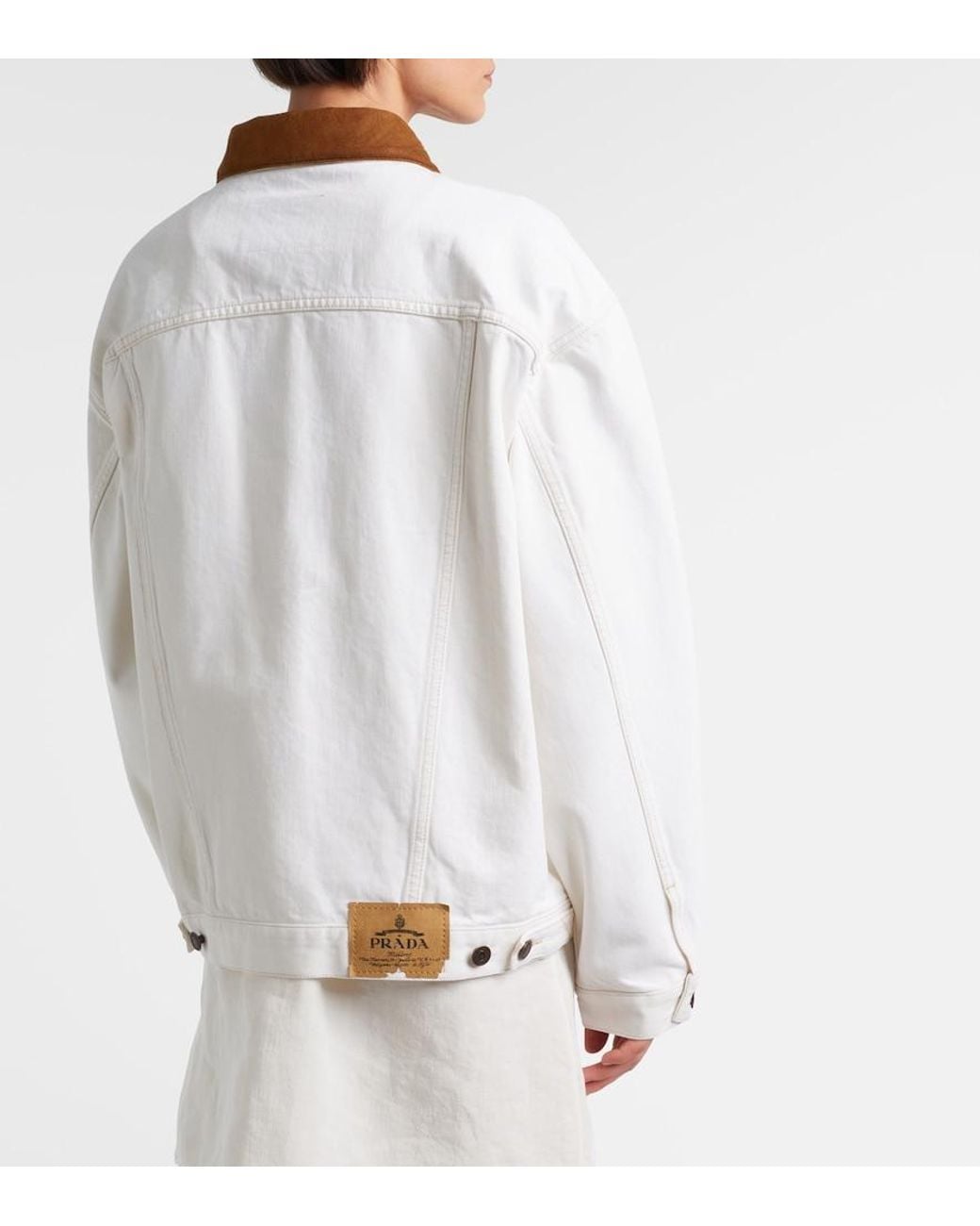 Prada White Suede-Trimmed Denim Jacket