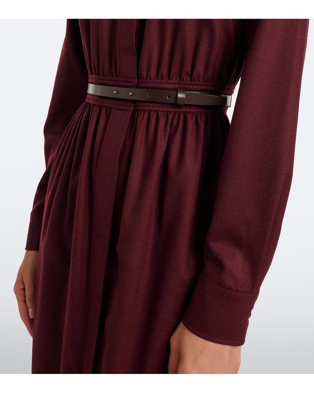 Max Mara Purple Belted Wool-Blend Shirt Dress