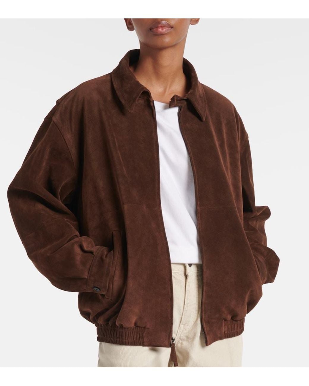 The Row Brown Roana Suede Bomber Jacket