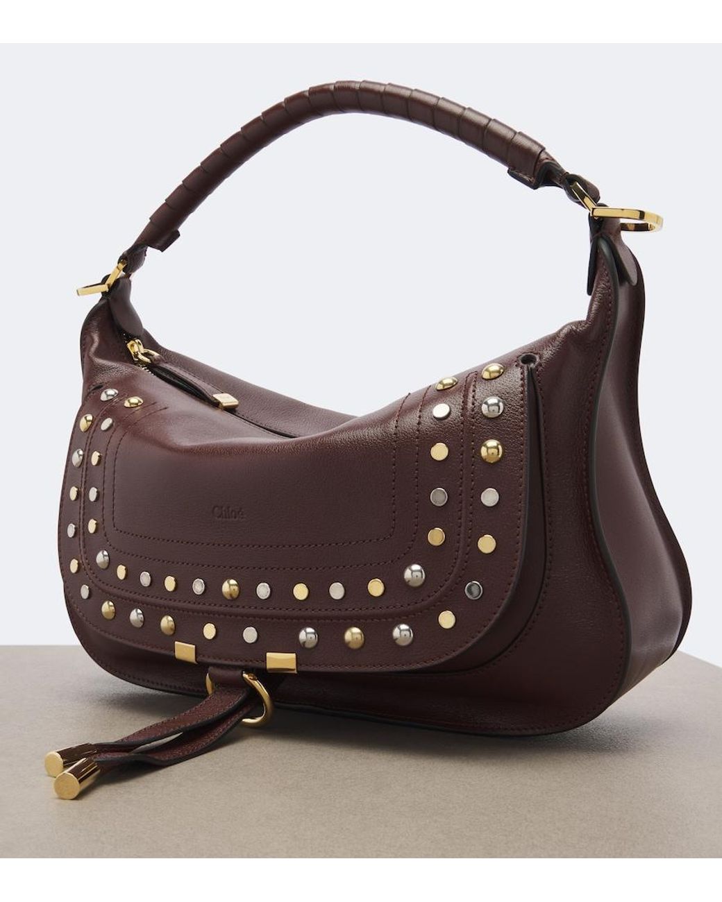 Chloé Brown Marcie Medium Studded Leather Shoulder Bag