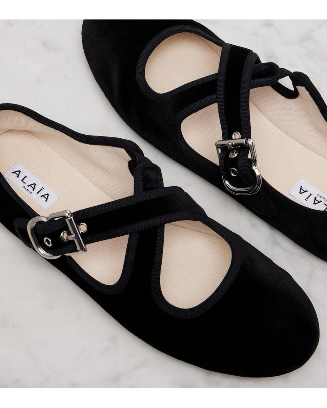 Alaïa Black Suede Criss-Cross Ballet Flats