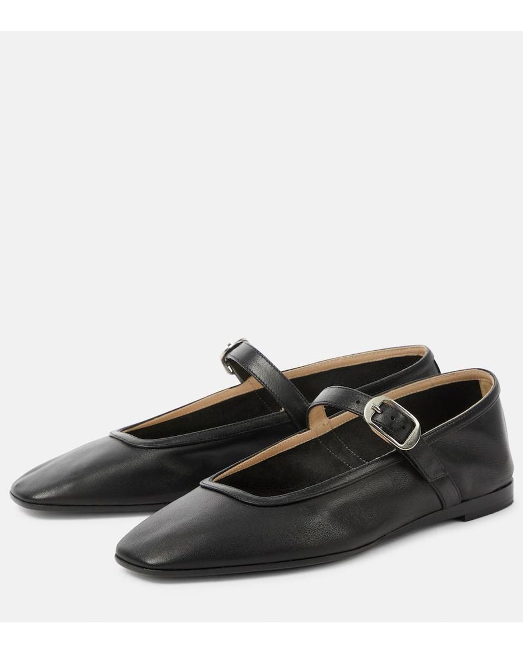 Le Monde Beryl Black Leather Mary Jane Ballet Flats