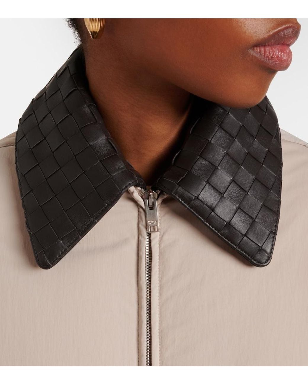Bottega Veneta Natural Intrecciato Leather-Trimmed Down Jacket