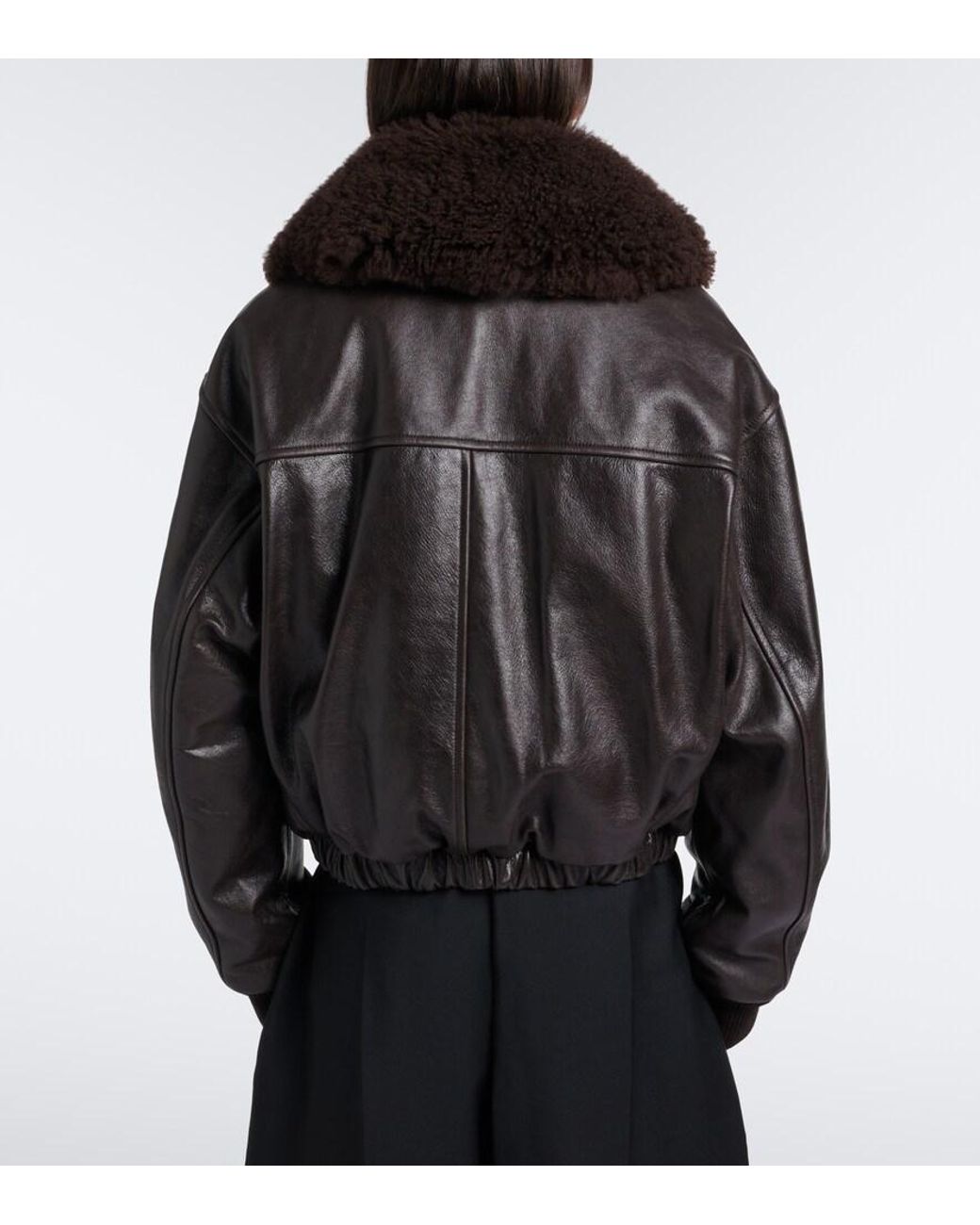 Lemaire Black Shearling-Trimmed Leather Blouson Jacket