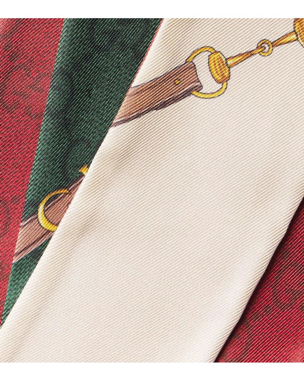 Gucci Red Gg Horsebit Silk Twill Scarf