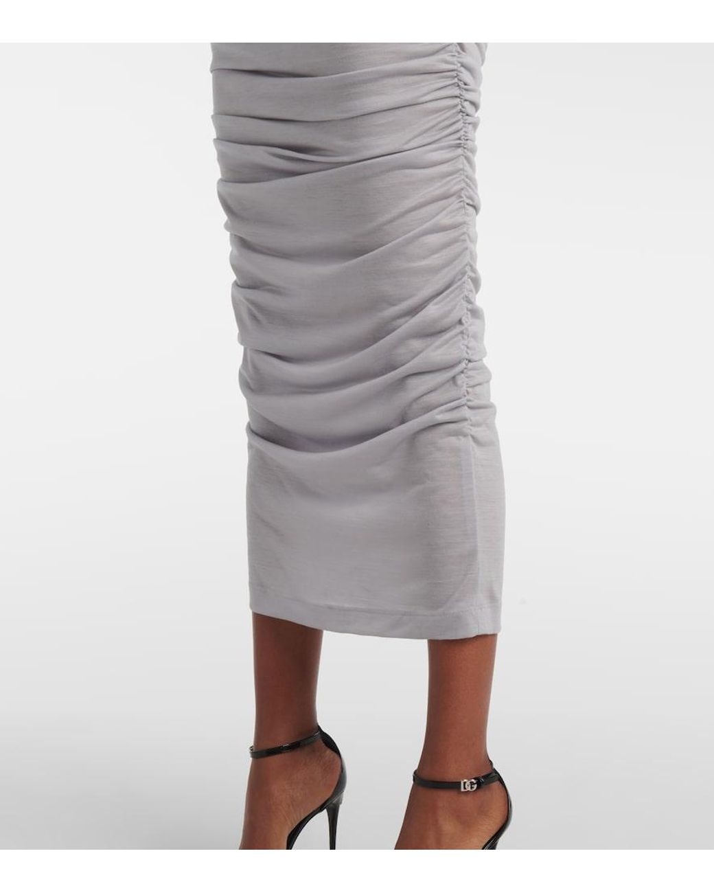 Dolce & Gabbana Gray Wool Midi Dress