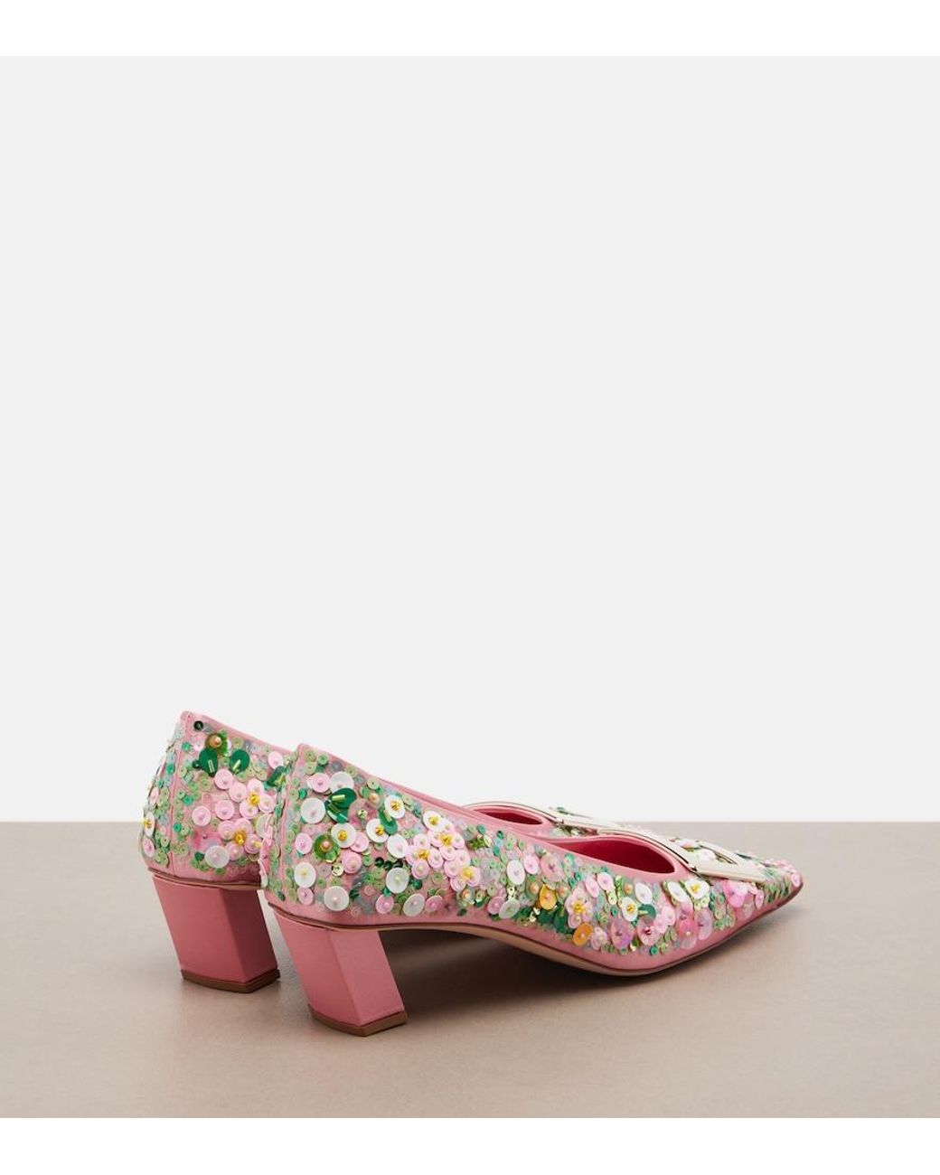 Roger Vivier Pink Belle Vivier Beaded Satin Pumps