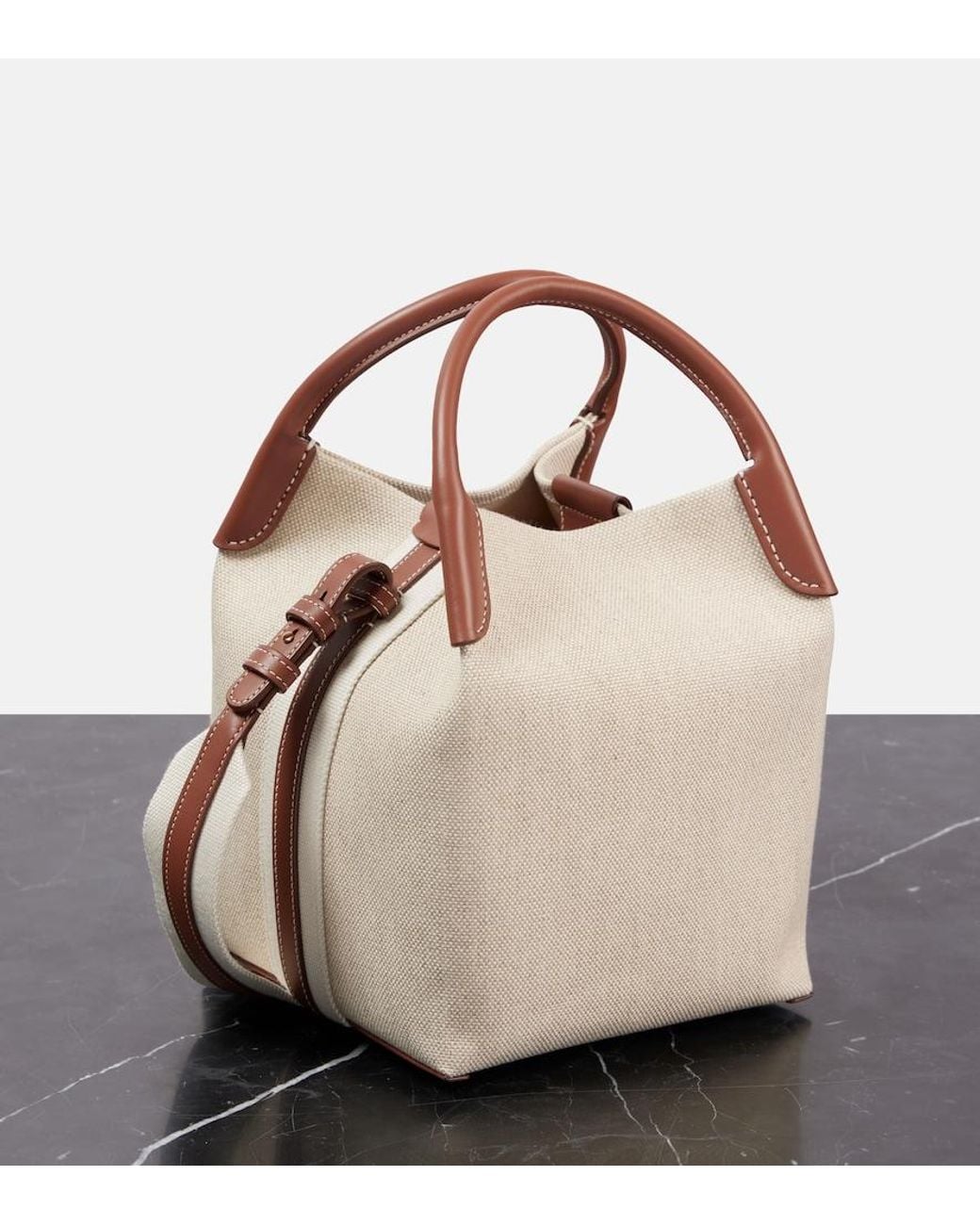 Loro Piana Natural Bale Small Leather-Trimmed Canvas Tote Bag