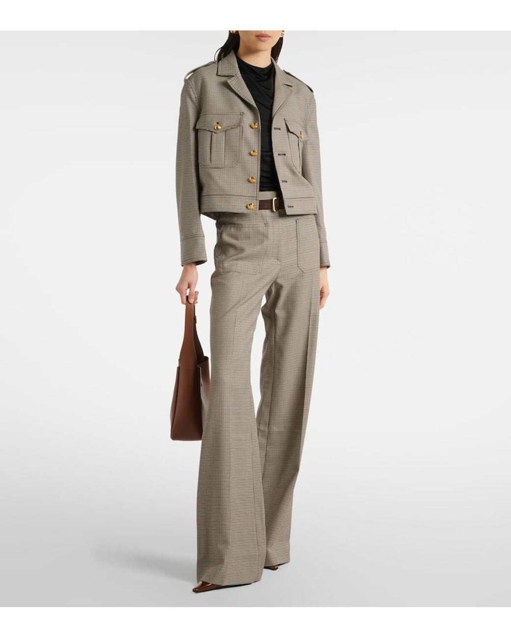 Nili Lotan Gray Christophe Virgin Wool Flared Pants