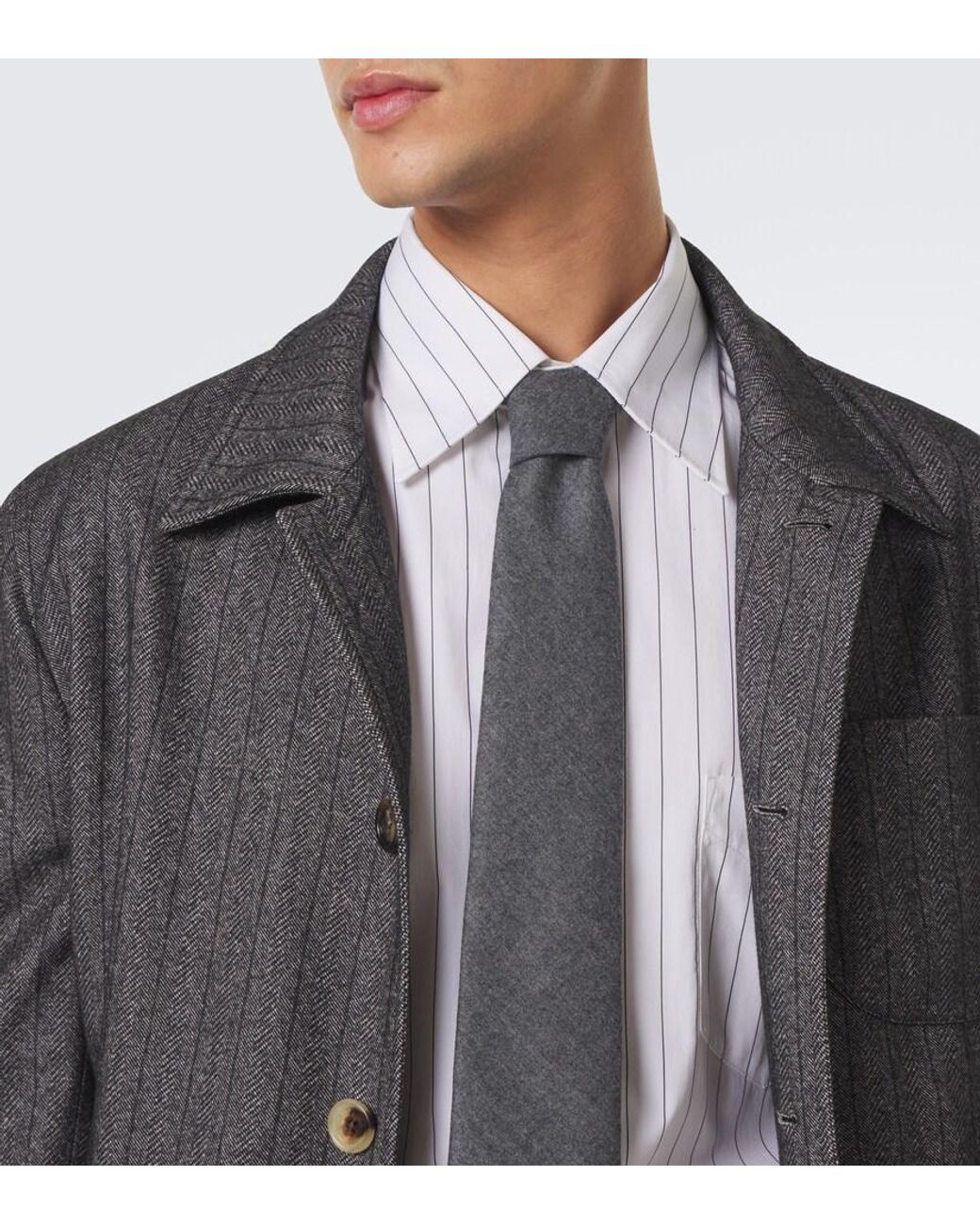 Brunello Cucinelli White Pinstriped Cotton Poplin Shirt for men