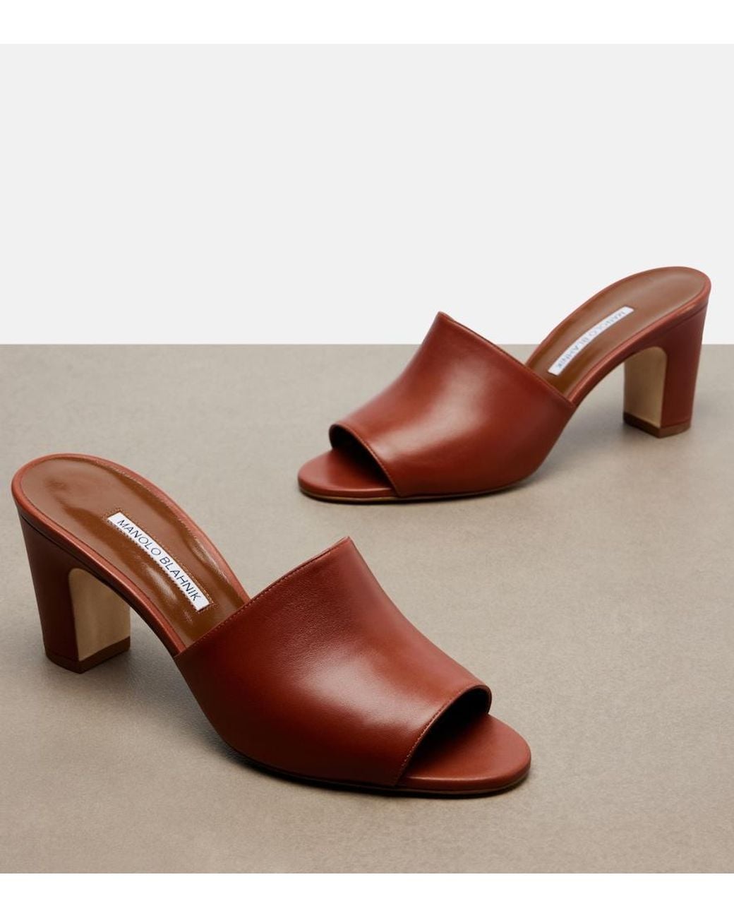 Manolo Blahnik Brown Rapalla Leather Mules