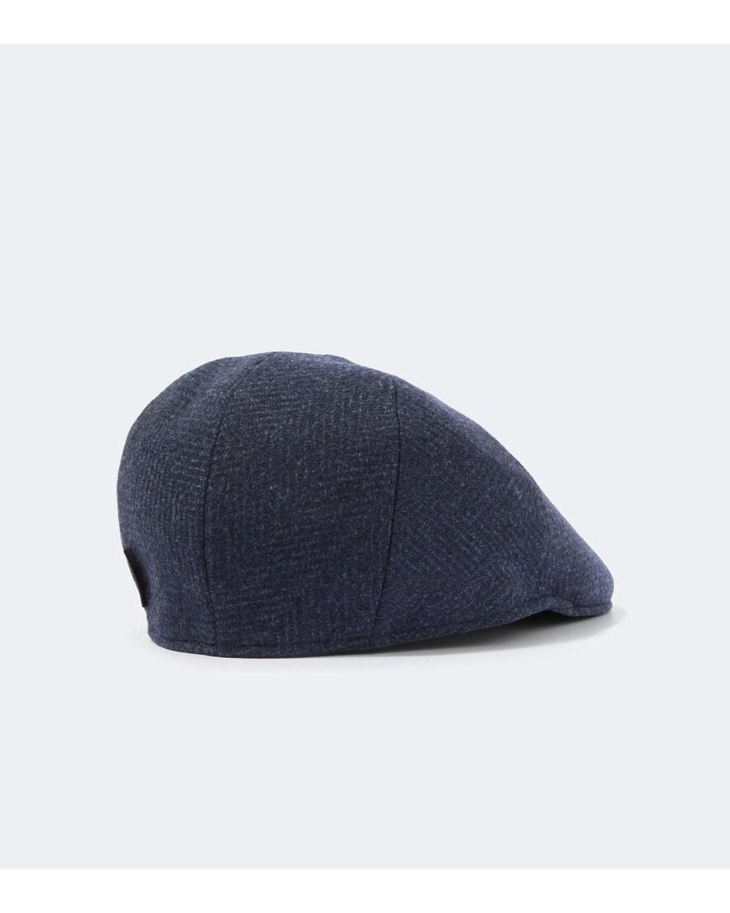 Borsalino Blue Parigi Herringbone Virgin Wool Flat Cap for men