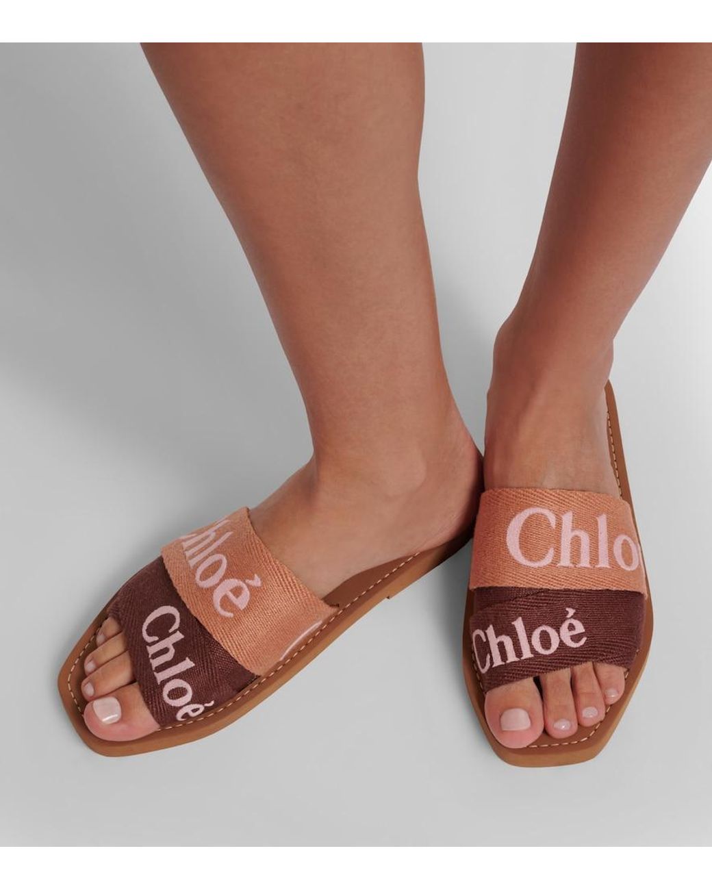 Chloé Pink Woody Canvas Slides