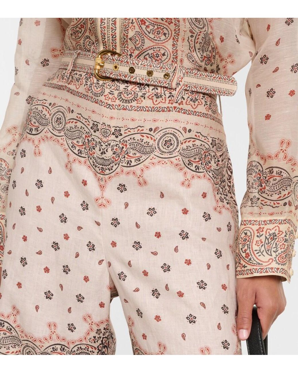 Zimmermann Natural Belted Paisley-print Linen Flared Pants