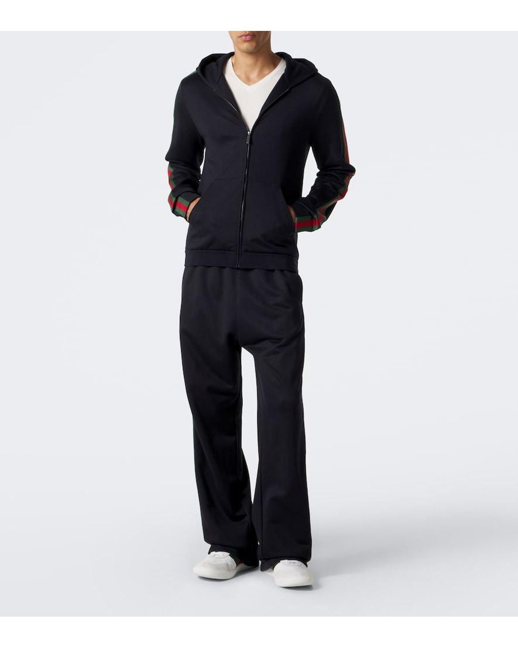 Gucci Blue Web Stripe Silk And Cotton Wide-Leg Pants for men