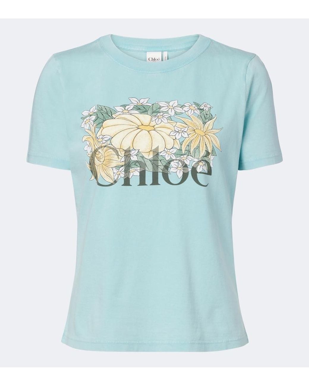 Chloé Blue Logo Printed Cotton Jersey T-Shirt