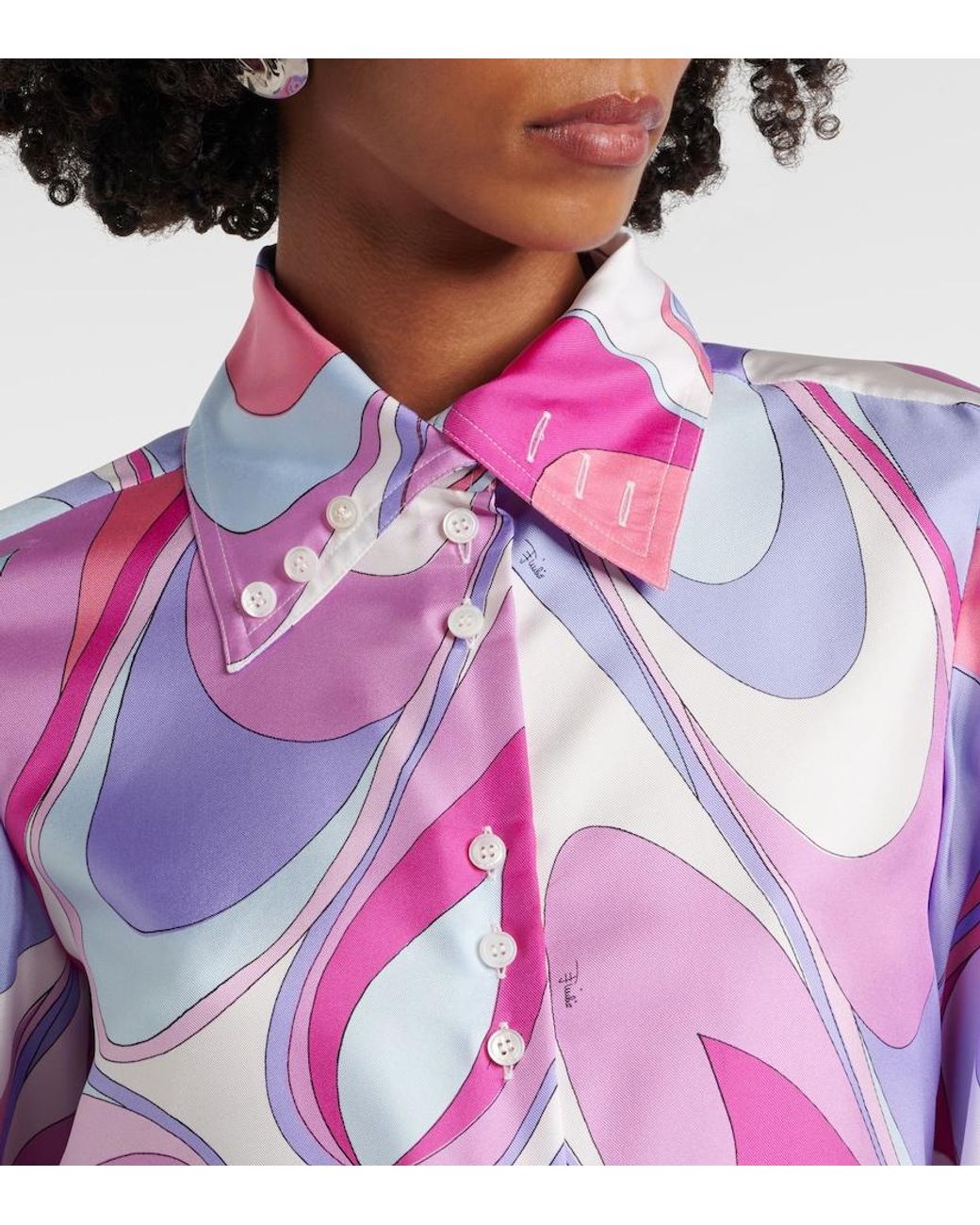 Emilio Pucci Pink Printed Cropped Silk Twill Shirt
