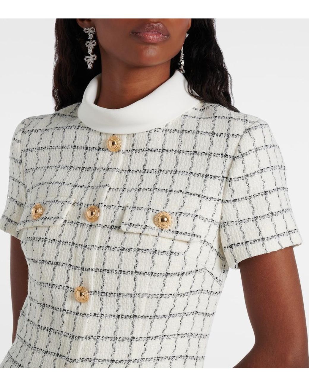 Self-Portrait White Checked Boucle Minidress