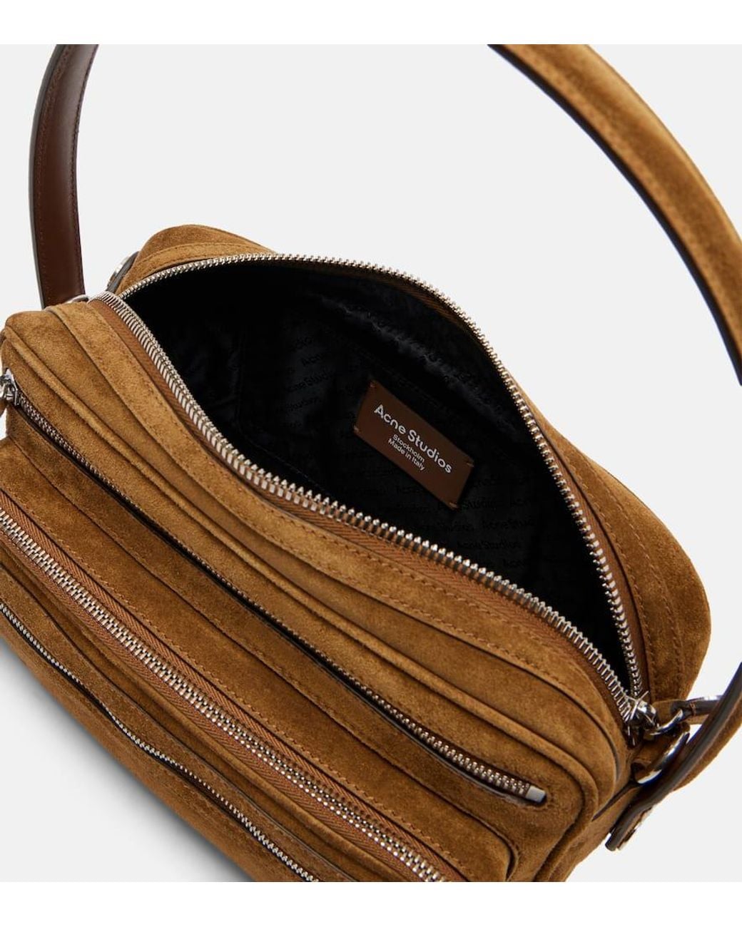 Acne Brown Schultertasche Camero Party Aus Veloursleder