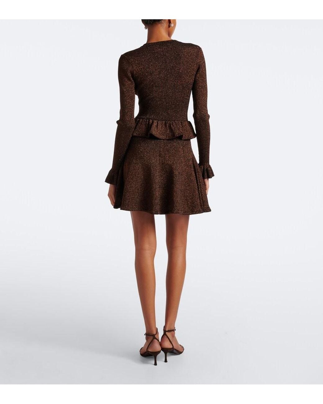 Self-Portrait Brown Peplum Lurex Minidress