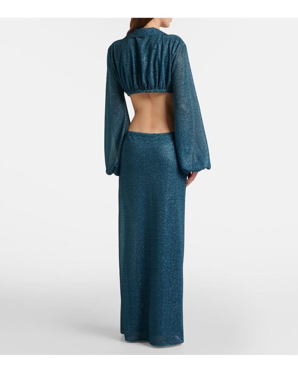 Oseree Blue Lumiere Cutout Ring-Detail Maxi Dress