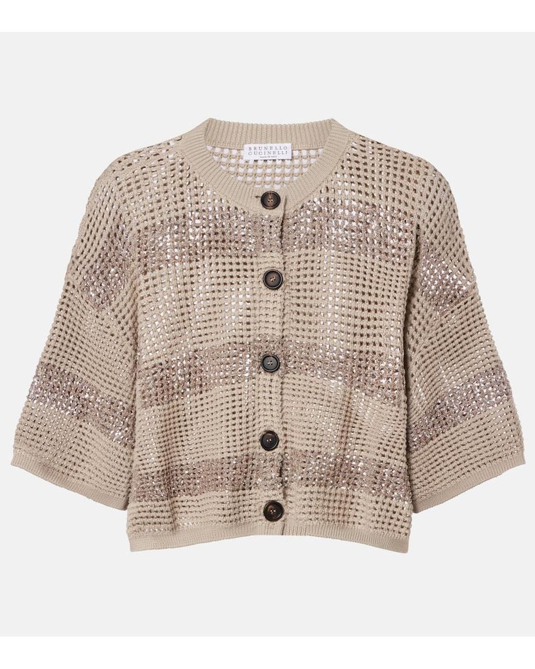 Brunello Cucinelli Natural Sequined Cotton Cardigan