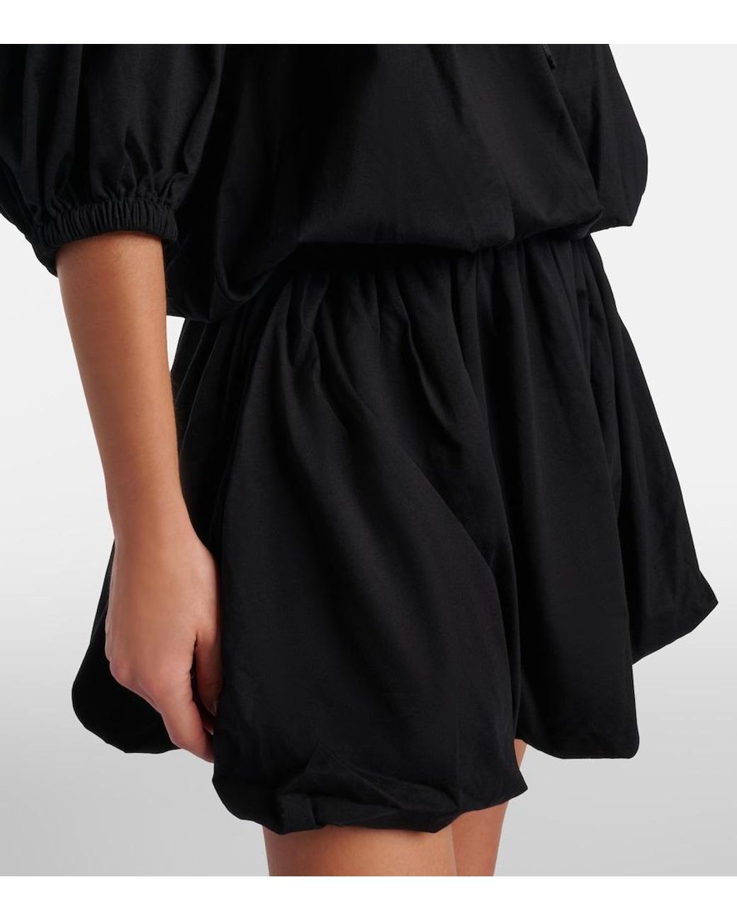 Patou Black Tie-Neck Cotton Faille Minidress