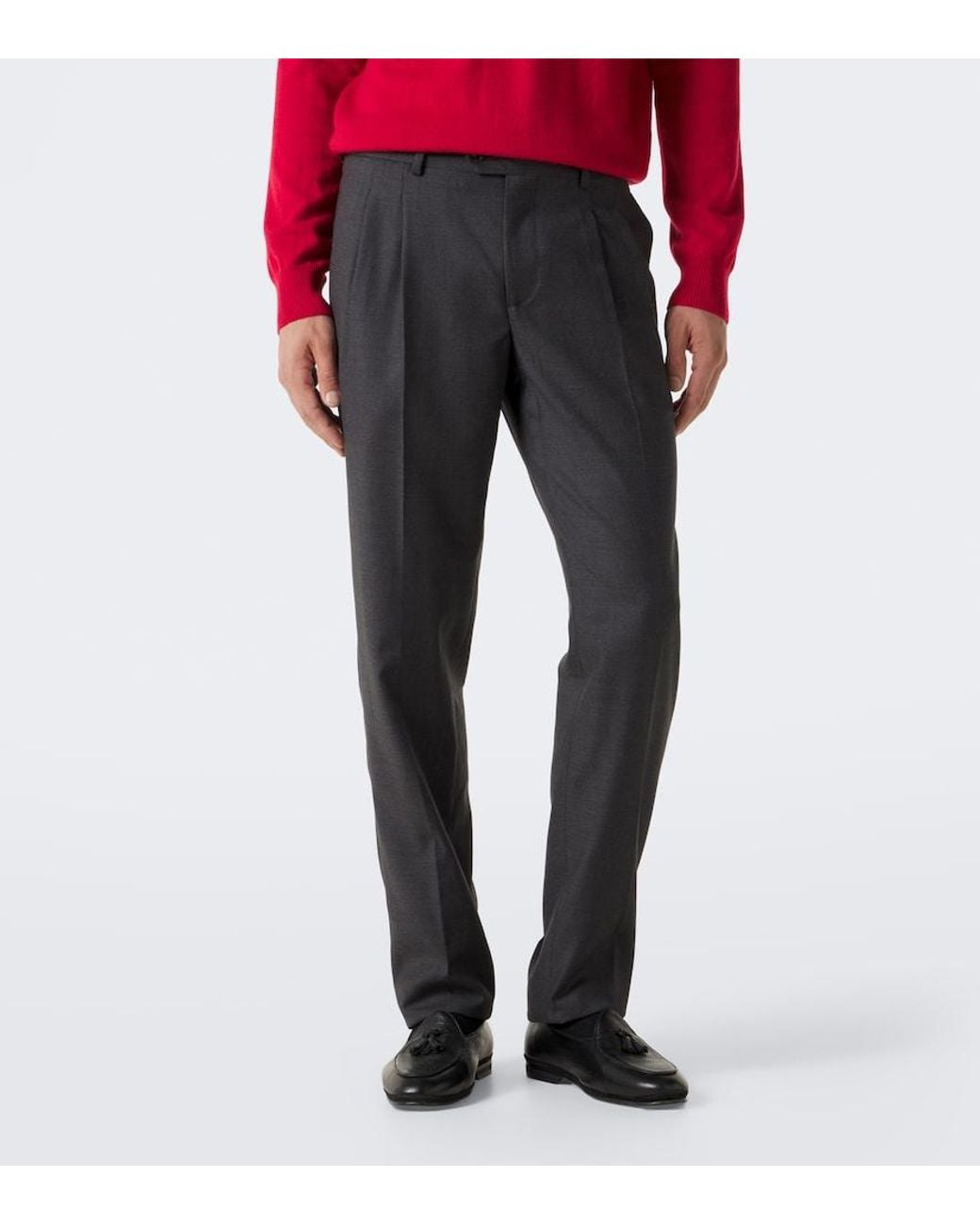 Rubinacci Gray Virgin Wool Straight Pants for men