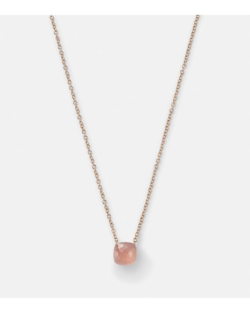 Pomellato White Nudo 18kt Gold Necklace With Rose Quartz