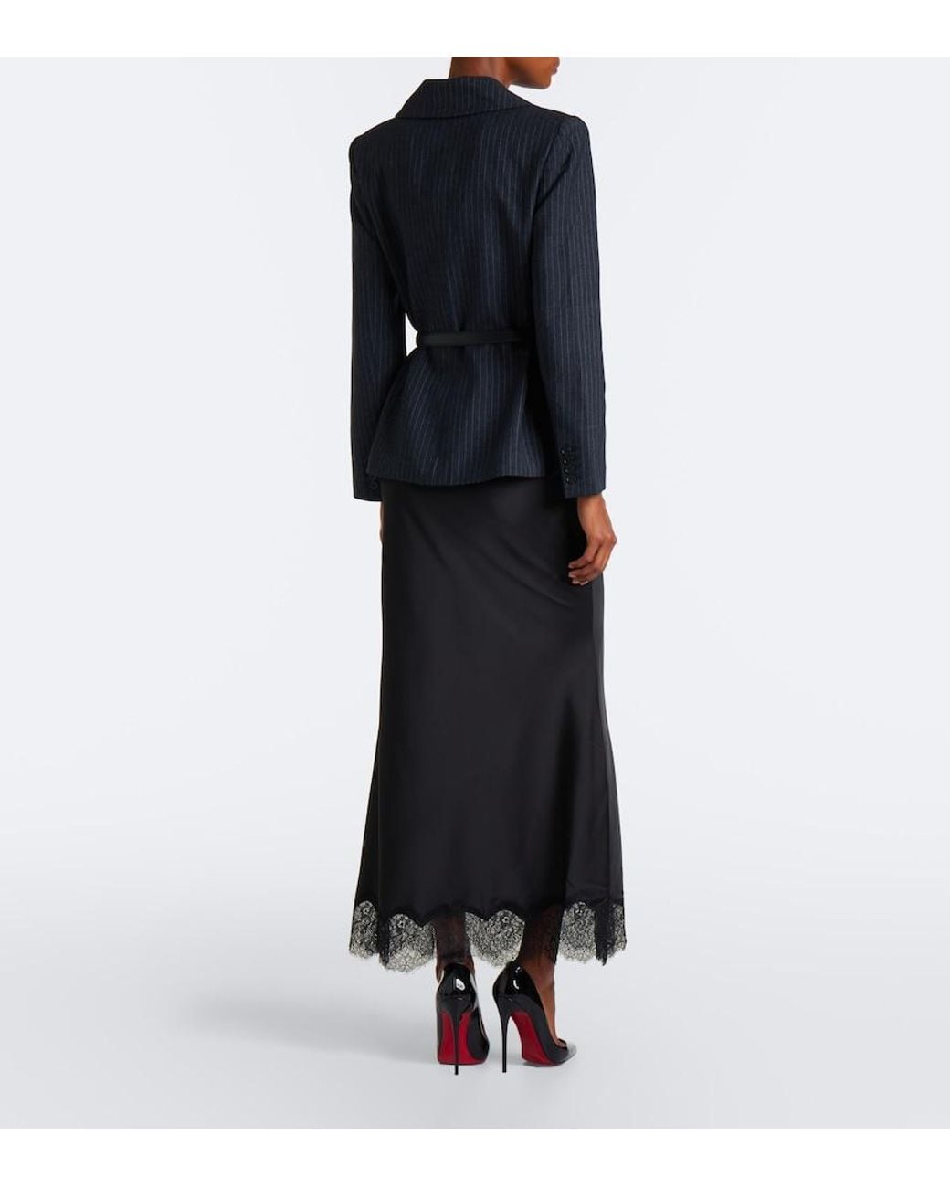 Self-Portrait Black Lace-Trimmed Belted Blazer Dress