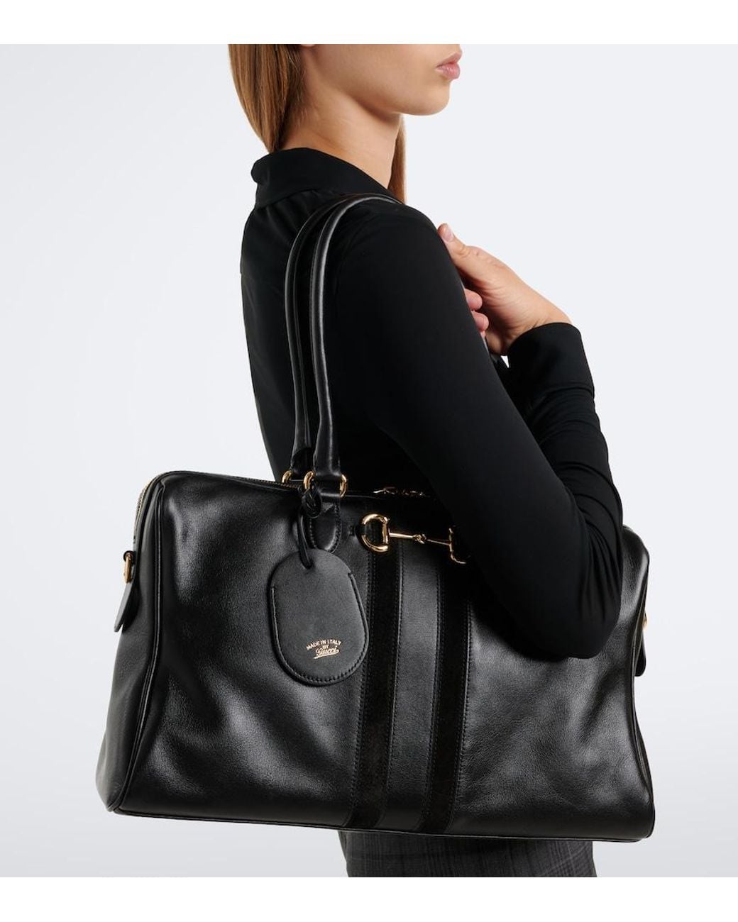 Gucci Black Borsetto Large Leather Bowling Bag