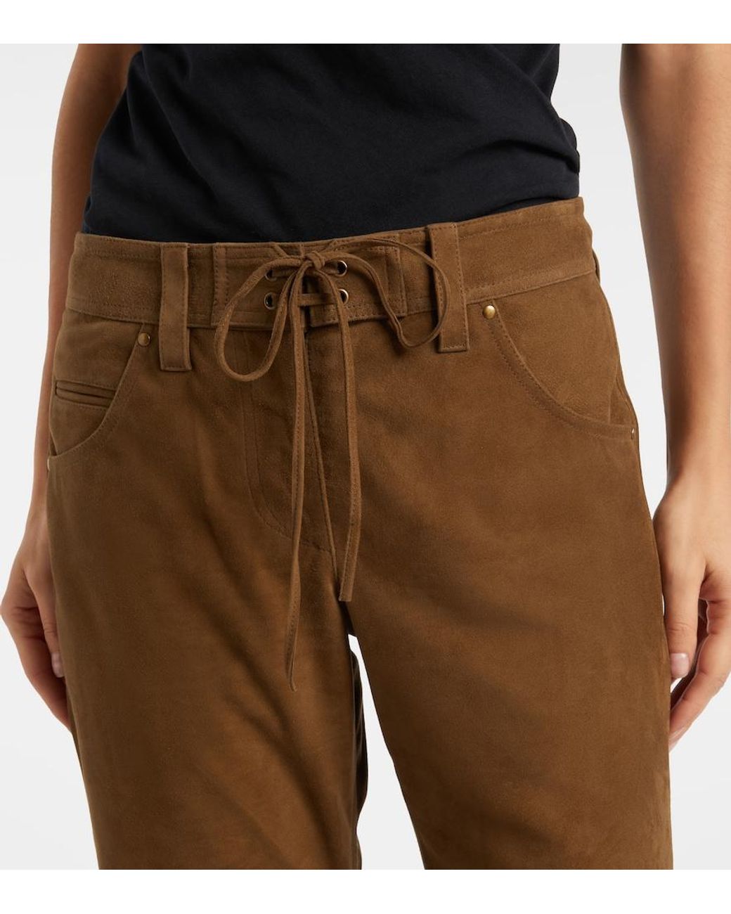 Isabel Marant Brown Suede Straight-Leg Pants