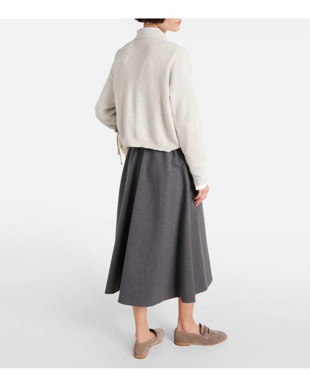 Brunello Cucinelli White Ribbed-Knit Cotton Polo Sweater
