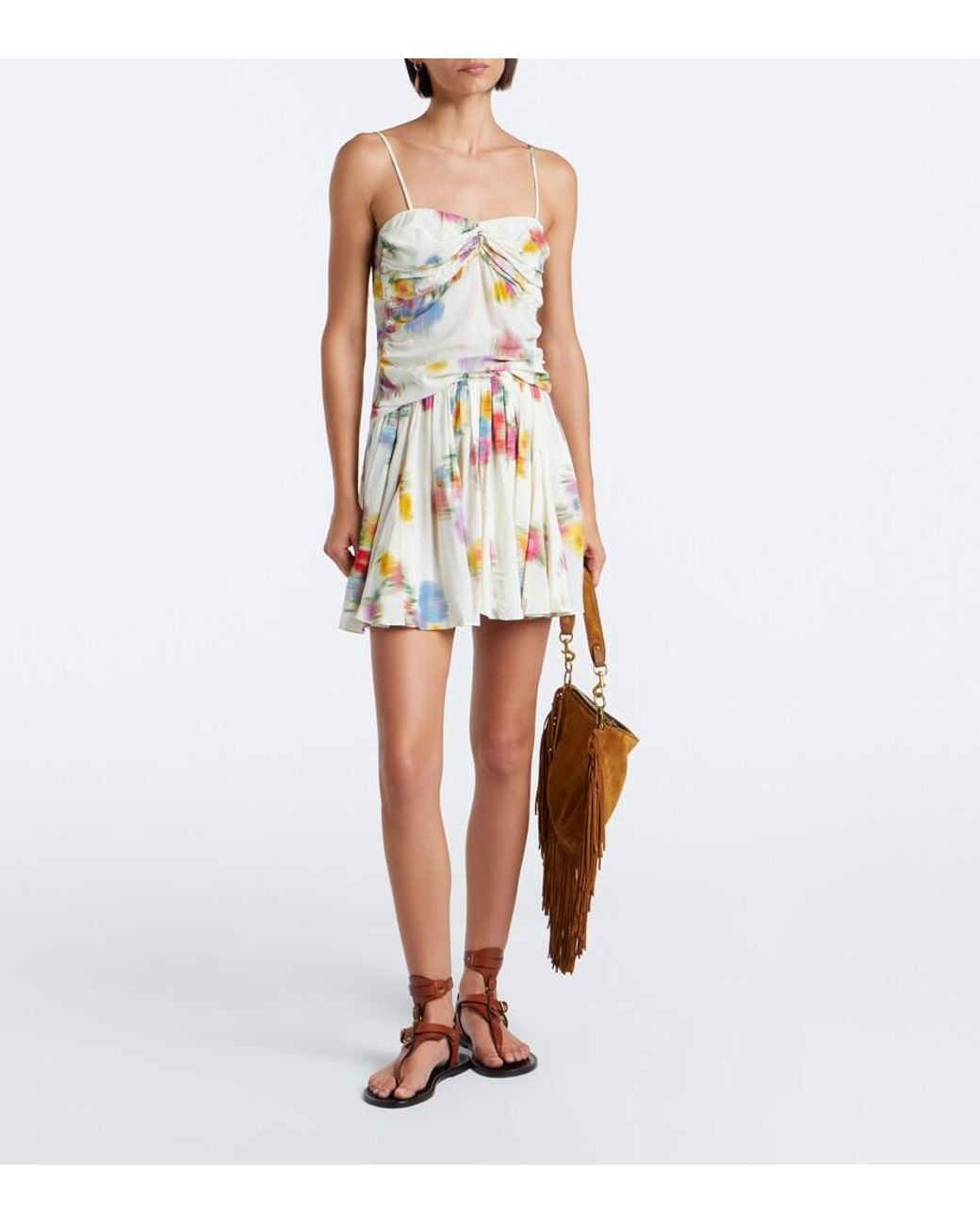 Isabel Marant White Floral Gathered Satin Top