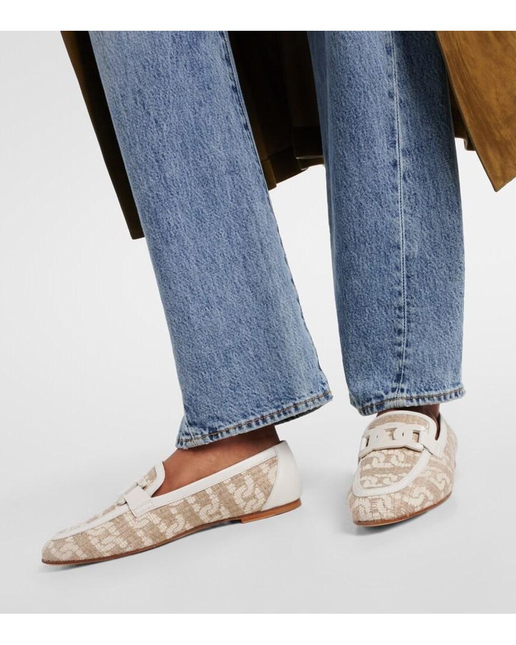Tod's White Kate Leather-Trimmed Loafers