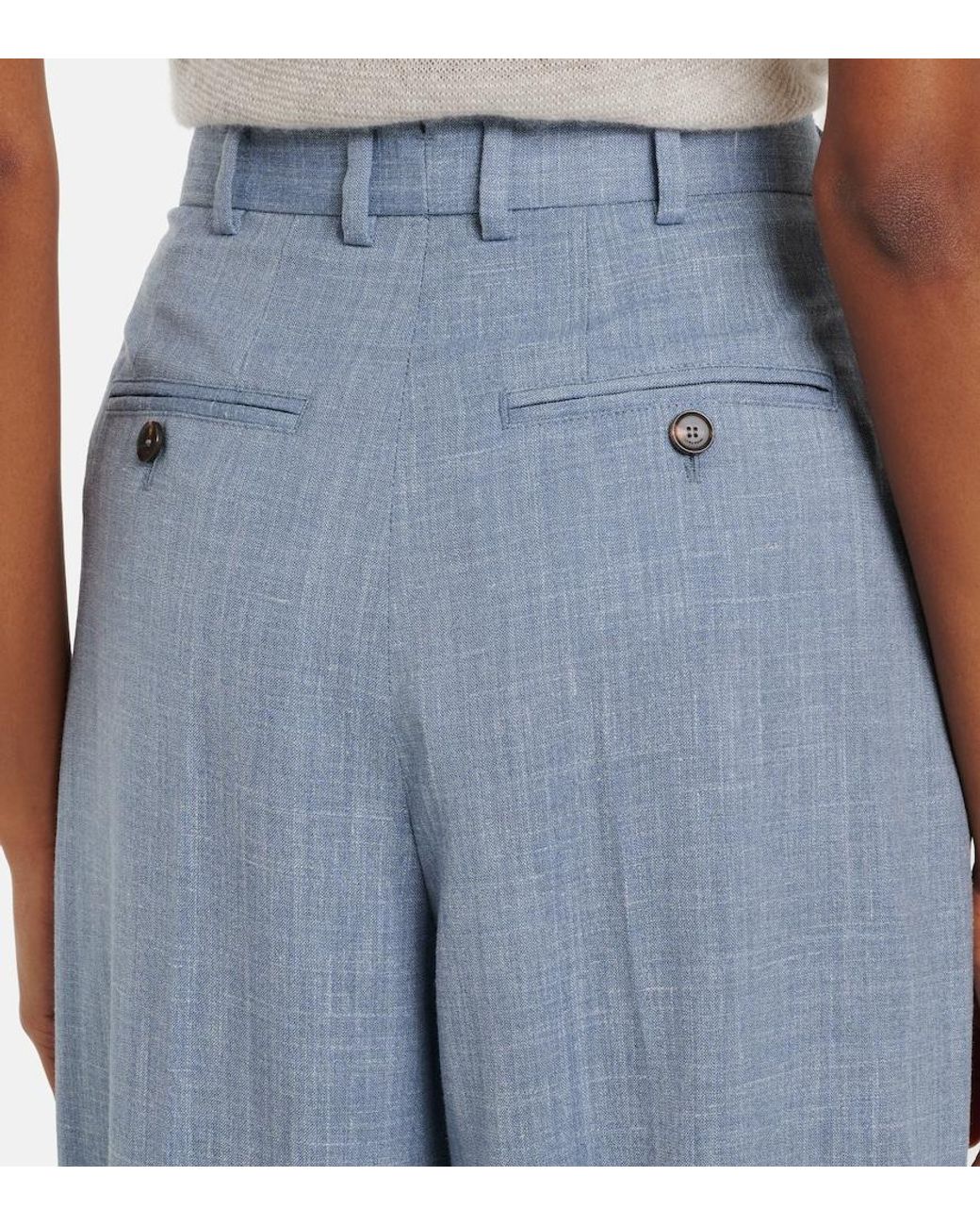 Loro Piana Blue Hector Wool, Silk, And Linen Wide-Leg Pants