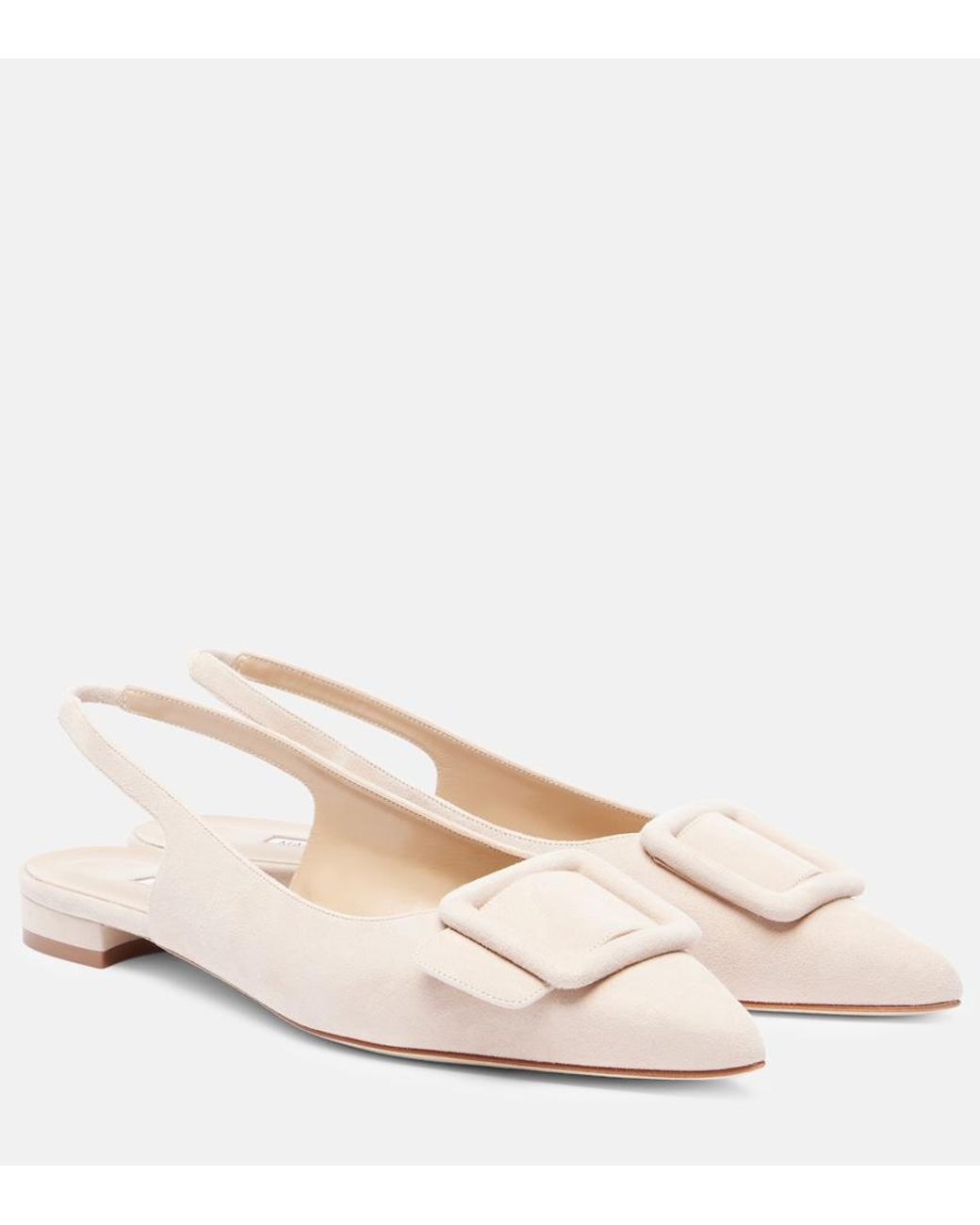 Manolo Blahnik Natural Maylura Suede Slingback Flats