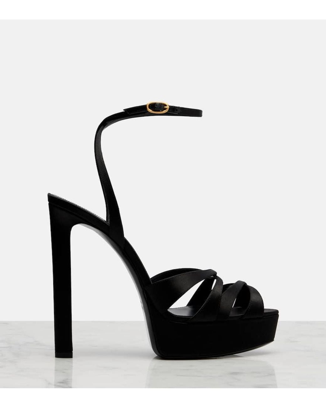 Saint Laurent Black Sandalen Chandelle Aus Satin