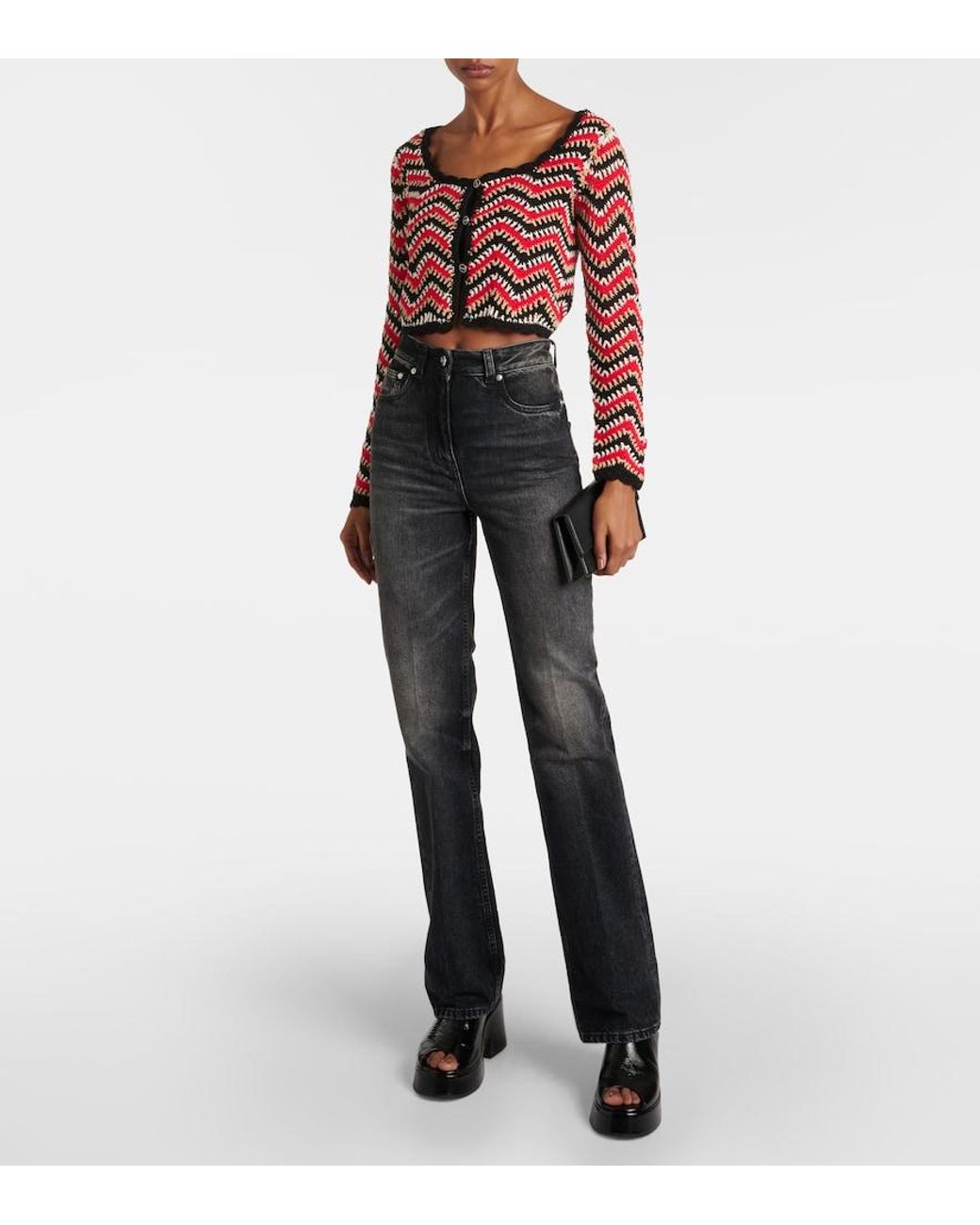 Ganni Red Crochet Cotton Cardigan