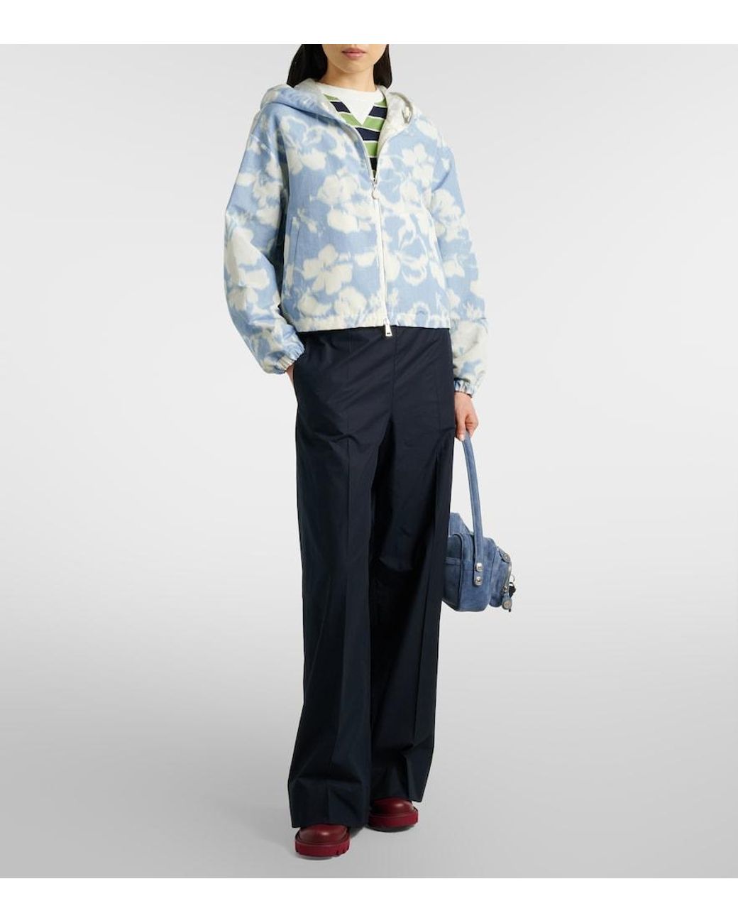 Moncler Blue Cotton Wide-Leg Pants