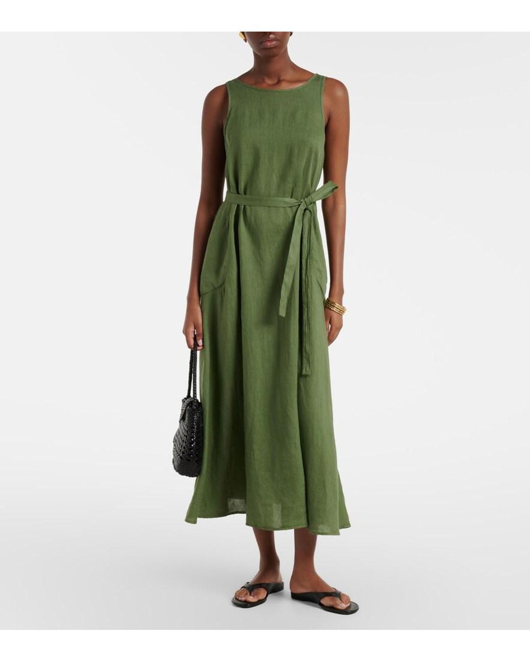 Velvet Green Reta Linen Midi Dress
