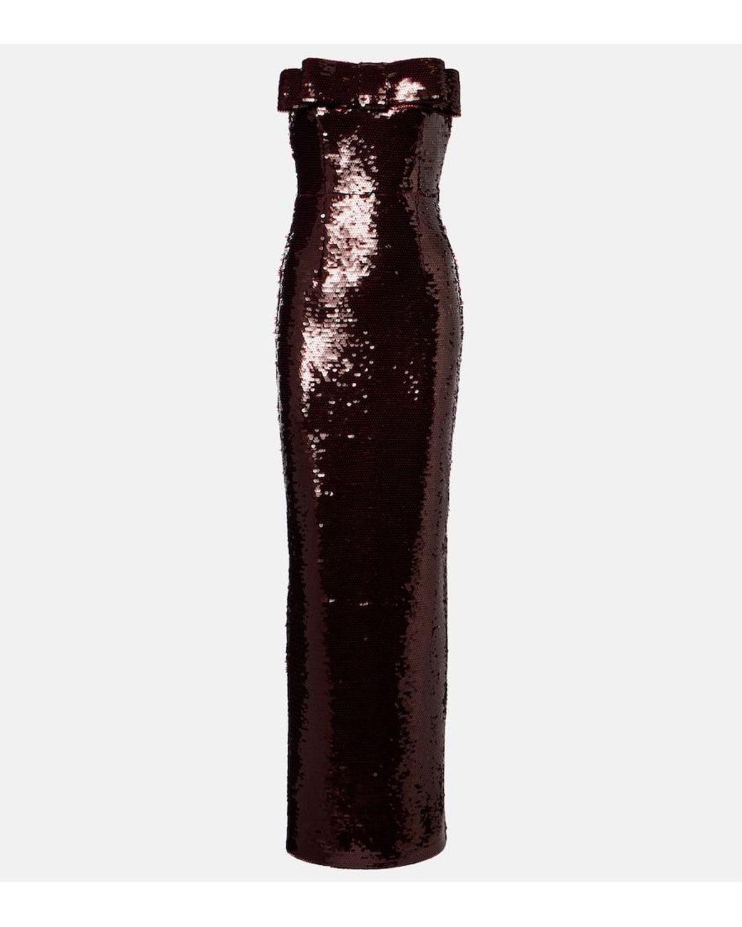 The New Arrivals Ilkyaz Ozel Purple Sisu Bow-Detail Sequined Bustier Gown