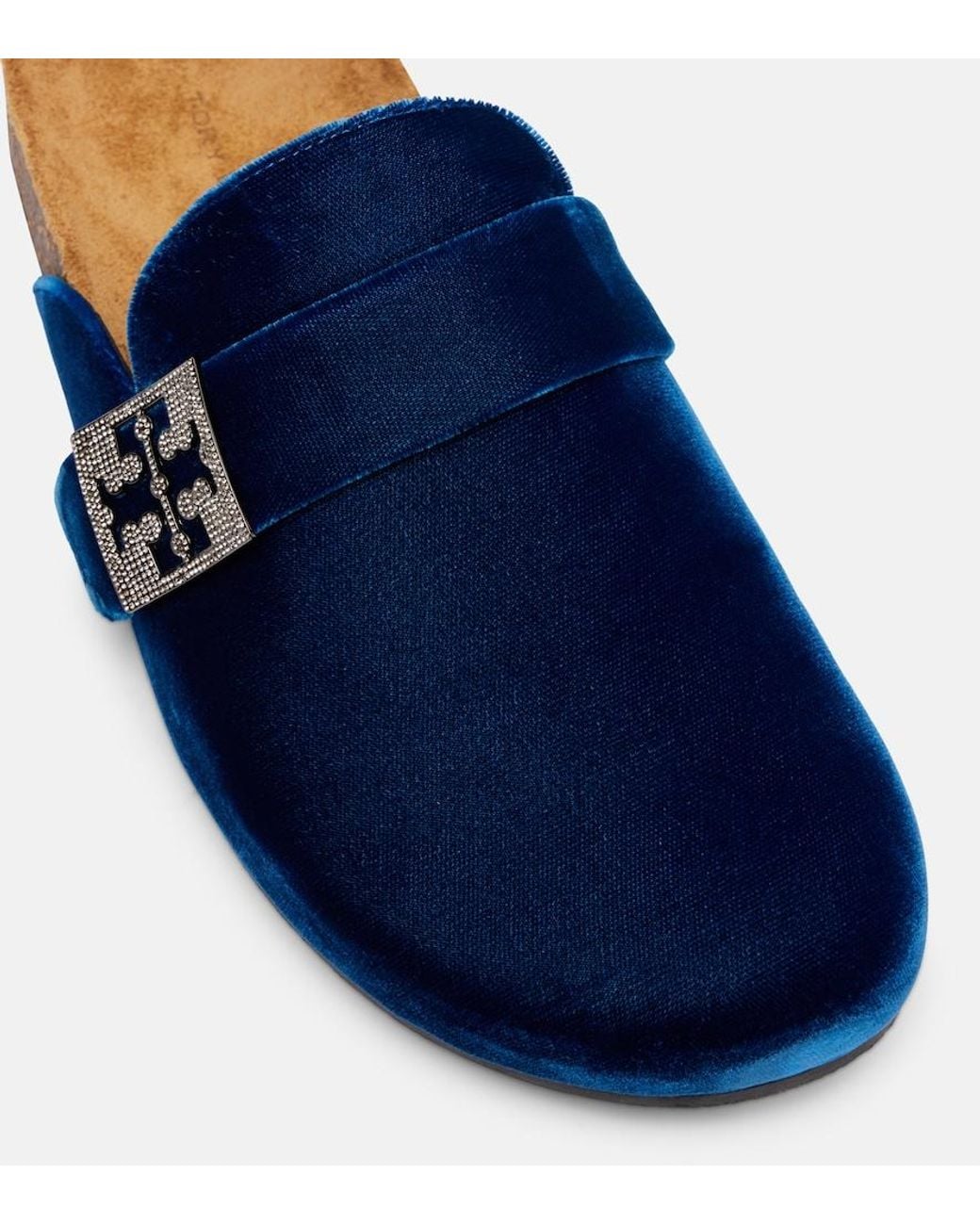 Tory Burch Blue Mellow Embellished Velvet Mules